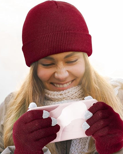 SATINIOR 56 Pcs Bulk Winter Hats and Gloves Set for Homeless Beanies Touchscreen Gloves Knit Cuffed Skull Caps for Men Women