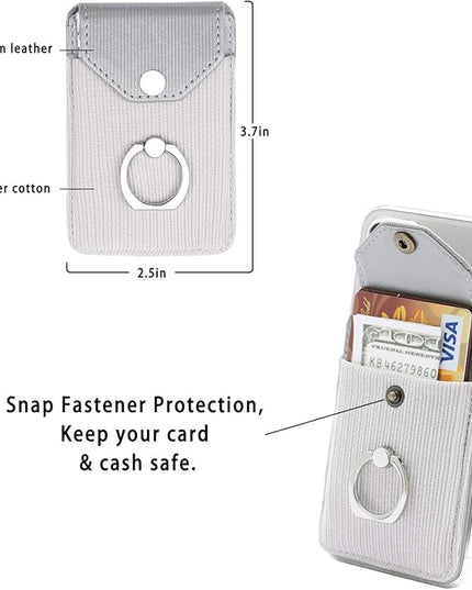 Cell Phone Card Holder RFID Ring Stand Stick on Wallet Card Holder for Back of Phone for iPhone Android and All Smartphones Adhesive Credit Card Holder for Cell Phone-Polyester Grey