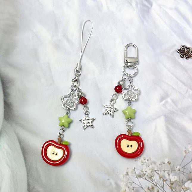 2PCS Cute Phone Charms Aesthetic Y2k Pink Guitar Strawberry Star Phone Straps Key Chains for Keys Bags Camera