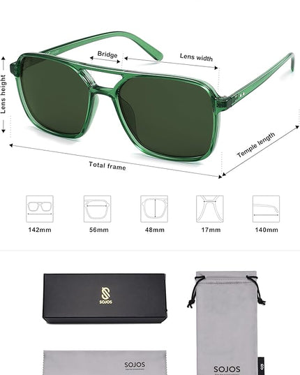 SOJOS Trendy Vintage Aviator Square Sunglasses For Womens Mens Retro 70s UV400 Women Sun Glasses SJ2327