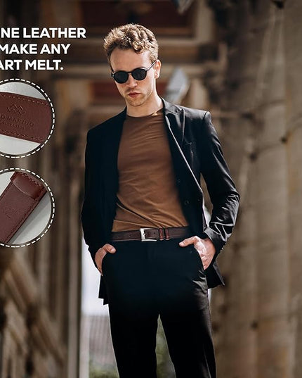Marino’s Premium Belt Men, Genuine Leather Dress Belt for Men, Casual Mens Belt in Gift Box