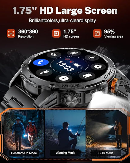 LIGE Smart Watch for Men (Make/Answer Calls) with 1000mAh, 1.75" HD Screen Smartwatch with Flashlight, Heart Rate/Sleep Monitor, IP68 Waterproof, 100+ Sports Modes for Android iOS, 3 Straps