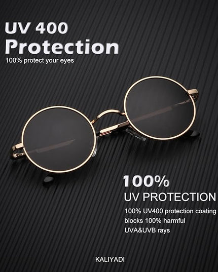 KALIYADI Round Polarized Sunglasses for Men Women Retro Metal Hippie Circle Style Sun Glasses UV Protection