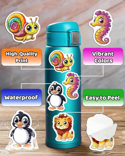 JCFIRE 200PCS Stickers for Kids, Waterproof Cute Mixed Animal Food Vinyl Scrapbook Stickers for Water Bottle, Book, Laptop, Goodie Bags Stuffers Kids Party Favors, Classroom Supplies Must Haves