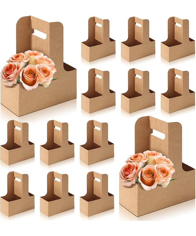 Bakbania 40 Pieces Flower Gift Bags 2 Cup Disposable Drink Carrier with Handle Floral Wrap Packing Bags for Birthday Wedding Party Gift Decor