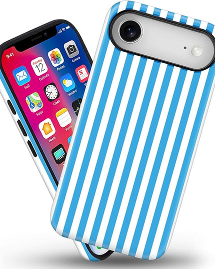 Magnetic for iPhone 17 Air Case Cute Stripes Phone Case, Shockproof Slim TPU and Hard PC Protective Phone Cover Compatible with MagSafe Designed for Women Girls, Deep Blue