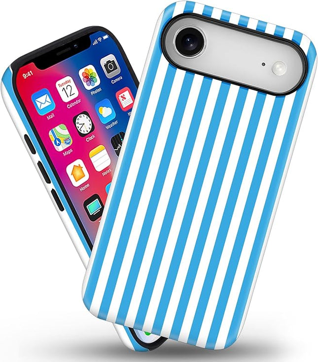 Magnetic for iPhone 17 Air Case Cute Stripes Phone Case, Shockproof Slim TPU and Hard PC Protective Phone Cover Compatible with MagSafe Designed for Women Girls, Deep Blue