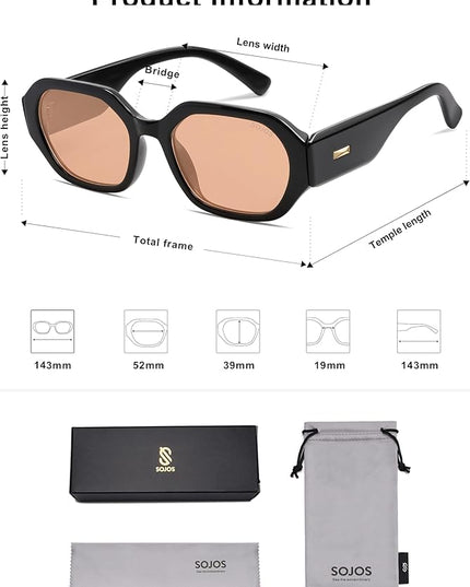 SOJOS Polarized Sunglasses For Women Retro Rectangle Womens Sun Glasses Trendy Narrow Square 90s Shades SJ2232