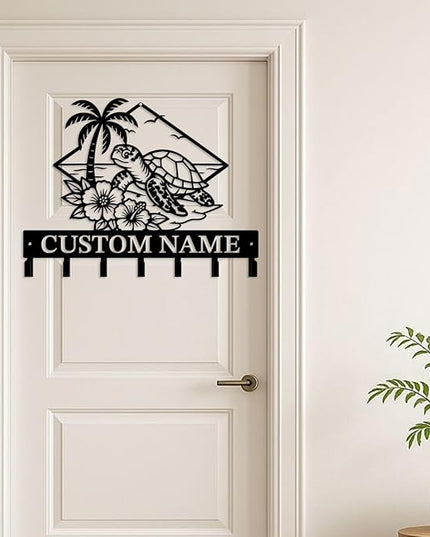 Casebrick Custom Sea Turtle Metal Wall Hooks,Key Holder-Personalized Iron Wall Decor for Keys, Coats & Home Organization (Black, Handmade,Decorative for Entryway, Beach,Bedroom,Office) (Style L)