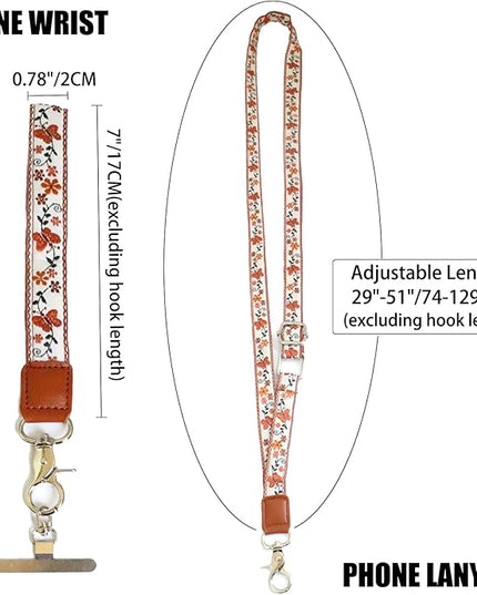 LEMEDE Wrist Keychain and Adjustable Phone Lanyard, Silver Hook Phone Crossbody Strap with 360° Rotating Phone Pads