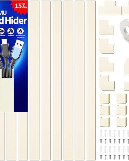 Cord Cover Wall, 157in Delamu Cord Hider Wall Mounted TV, Wire Covers for Cords Cable Management, Cable Raceway Cable Hider Concealer, Cable Cover Wire Hider to Hide Cords, 10XL15.7W0.95H0.55in Beige