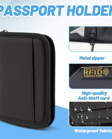 Passport Holder for Travel Essentials, RFID Blocking Protector Passport Wallets, Passport Document Organizer Case for Travel Must Have, Passport Book for Women, Couple, Family Cards, Tickets, ID, Cash