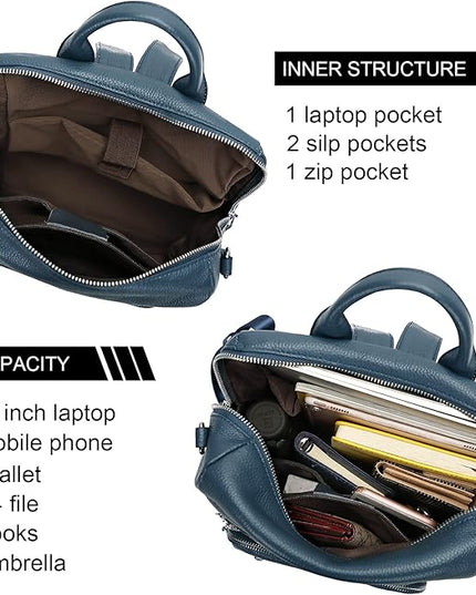 ALTOSY Genuine Leather Backpack Purse for Women Large Shoulder Bag With Laptop Compartment Multiple Pockets(S106 Indigo Blue)