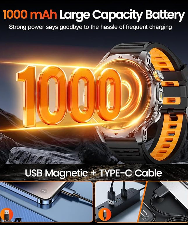 LIGE Smart Watch for Men with Flashlight,1.7" Smartwatch with 100+ Sports Modes,1000mAH,Health Tracker,IP68 Waterproof, Smart Watch for Android iOS Black 3 Straps