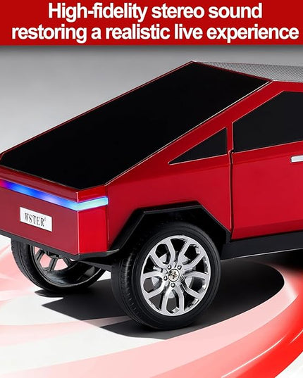 Futuristic Pickup Truck Replica Bluetooth Speaker with LED Display Screen – TWS Stereo, FM, USB/TF Playback, LED Lights, Built-in Mic, Gift for Car Lovers & Tech Fans (Red) (Red)