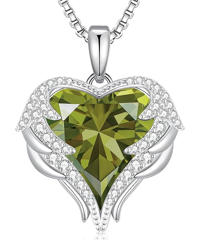 CDE Christmas Gifts for Women Angel Wings Necklace for Women with Birthstone, Love Heart Silver Tone/Gold Tone Pendant, Ideal Anniversary or Birthday Jewelry Gifts for Wife Girlfriend Her
