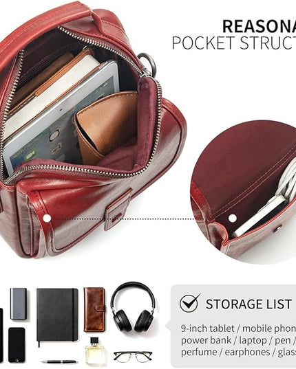 Augus Leather Small Messenger Bag For Men Crossbody Handbag Shoulder Sling Travel Bags for Men Purse Daypack Magnetic Buckle