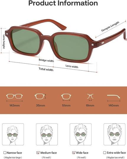 SOJOS Trendy Rectangle Polarized Sunglasses Womens Mens, Small Retro Fashion Thin Slim Square Sunnies SJ2610
