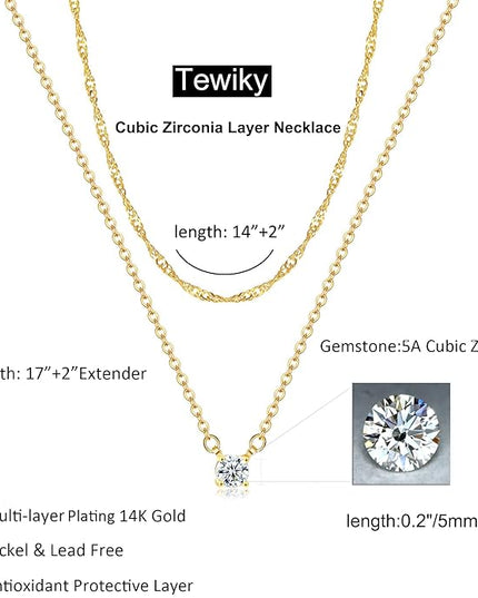 Tewiky Dainty 14k Gold Plated/Silver Cubic Zirconia Necklaces for Women, Simple CZ Jewelry Necklaces Trendy Gifts
