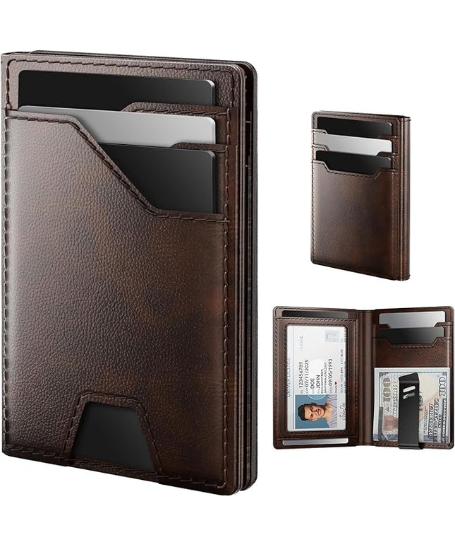 typecase Leather Wallet for Men Card Holder: Premium Genuine Leather, RFID Blocking, Slim, Minimalist, Front Pocket - 15 Cards Capacity | ID Window | Money Clip (Deep Brown)