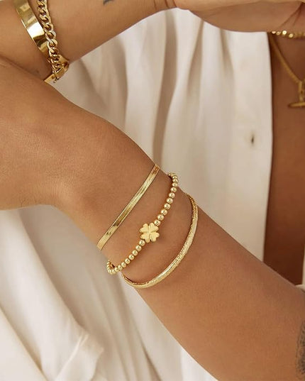 Gold Bracelets for Women 14K Gold Beaded Bracelets Stackable Bracelets for Women Gold Charm Bracelet Non Tarnish Gold Jewelry for Women Trendy