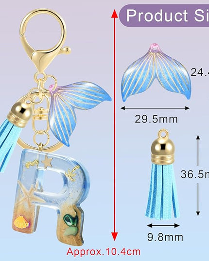 Initial letter Keychains for Women, Ocean Series Avowing Protect Earth Environment, Tassel Cute Car Keychain Initial Key Chain Keyring for Bookbag Handbag Backpack Charm Key Ring Unisex (Letter R)