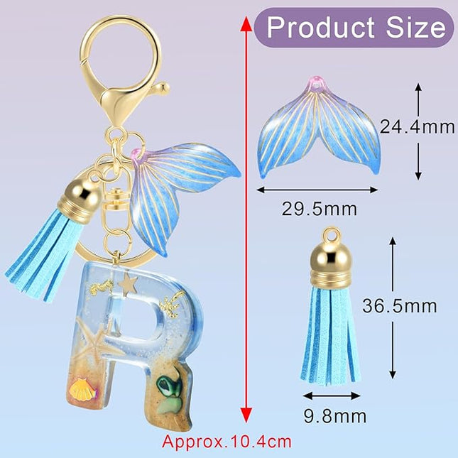Initial letter Keychains for Women, Ocean Series Avowing Protect Earth Environment, Tassel Cute Car Keychain Initial Key Chain Keyring for Bookbag Handbag Backpack Charm Key Ring Unisex (Letter R)