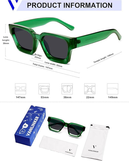 VANLINKER Thick Square Sunglasses for Men Women Retro Chunky Rectangle Shades UV400 Protection VL9731