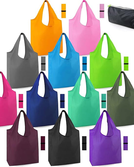 BeeGreen 12 Pack Bulk Reusable Grocery Bags Multicolor Durable Machine Washable Grocery Bags for Shopping X-Large 50LBS Heavy Duty Folding Reusable Bags Totes with Zipper Storage Bag
