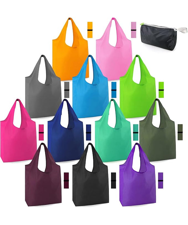 BeeGreen 12 Pack Bulk Reusable Grocery Bags Multicolor Durable Machine Washable Grocery Bags for Shopping X-Large 50LBS Heavy Duty Folding Reusable Bags Totes with Zipper Storage Bag
