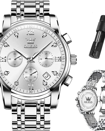 OLEVS Men's Luxury Watch Waterproof Luminous Easy Read Chronograph Watches Full Gold/White Dail/Black Face with Calendar Wristwatch