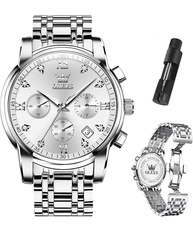 OLEVS Men's Luxury Watch Waterproof Luminous Easy Read Chronograph Watches Full Gold/White Dail/Black Face with Calendar Wristwatch