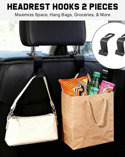 Car Organizer and Storage 5-in-1 Set with Front Seat Organizer, Backseat Organizer, Car Trash Can & 2 Headrest Hooks, Universal Car Storage Accessories for SUV Truck & Sedan Vehicle