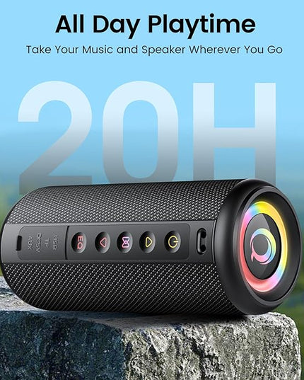 Portable Bluetooth Speaker, 2026 Bluetooth 5.4 Wireless Speaker with 20W HD Loud Stereo Sound, 20H Playtime, LED Lights, IP7, TWS Pairing, Built-in Mic, for Outdoor, Home, Beach, Party, Gift