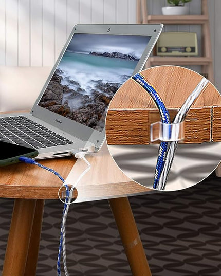 SOULWIT 50 Pcs Self Adhesive Cable Management Clips, Cable Organizers Sticky Wire Clips Cord Holder for TV PC Laptop Ethernet Cable Desktop Home Office (Clear)