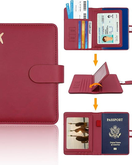 Melsbrinna Rfid Passport Holder for Travel women/Men, Cute Passport Wallet Rfid Blocking Card Slots, Rfid Passport Cover/CaseTravel Wallet, Passport Book Holder (1, Red3)