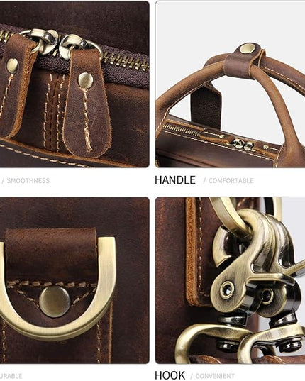 Augus Leather Messenger Bag for Men Vintage Travel Backpack 17 inch laptop Briefcase Shoulder Bags