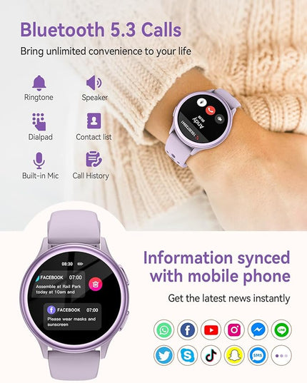 Smart Watches for Women(Answer/Make Calls), 1.27'' AMOLED Screen Activity Trackers with Heart Rate/Sleep/SpO2 Monitor, Smartwatch for iPhone/Samsung/Android,120+ Sport IP68 Fitness Watch 2Bands Purple