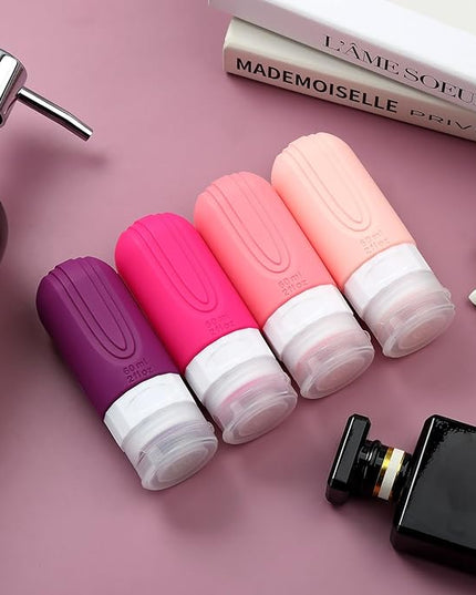Travel Bottles for Toiletries, Tsa Approved 2oz Travel size Bottles, BPA Free Leak Proof Travels Toiletry Containers, Traveler Accessories with Toiletry Bag for Shampoo Liquid (4 Pack)