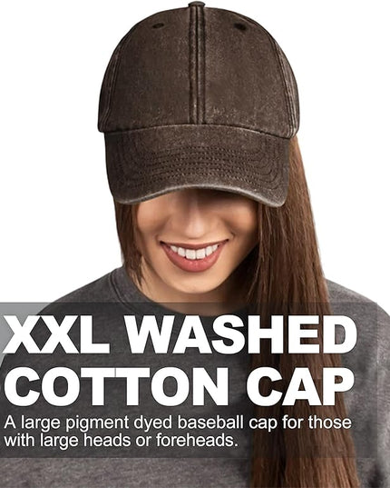 XXL Oversize Washed Denim Baseball Cap,Low Profile Jean Sports Cap for Big Heads 23.5"-25.5",Large Pigment Dyed Dad Hat