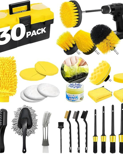 30Pcs Car Detailing Kit, Car Wash Cleaning Kit, Auto Detailing Drill Brush Set, Car Cleaning Gel, Car Cleaning Supplies for Interior, Exterior, Wheels, Windows