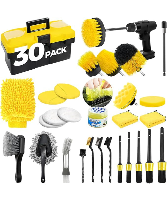 30Pcs Car Detailing Kit, Car Wash Cleaning Kit, Auto Detailing Drill Brush Set, Car Cleaning Gel, Car Cleaning Supplies for Interior, Exterior, Wheels, Windows