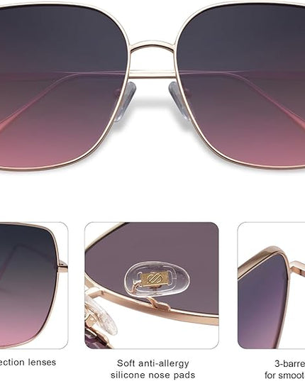 SOJOS Trendy Oversized Square Metal Frame Sunglasses for Women Men Retro Big Flat Lens UV Protection Sunglasses SJ1146