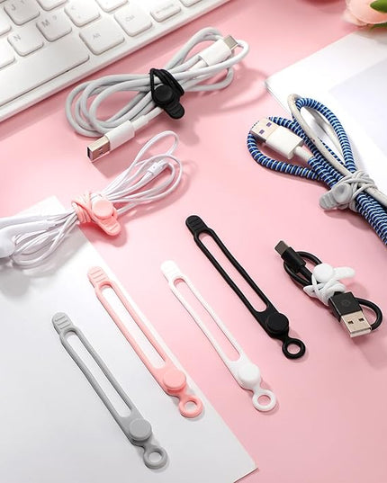 Nuanchu 40 Pcs Silicone Cable Ties Reusable Holder Adjustable Straps Multipurpose Charging Cable Organizer for Fastening Charging Cords Wires(4.17 Inch,Black, White, Gray, Pink)