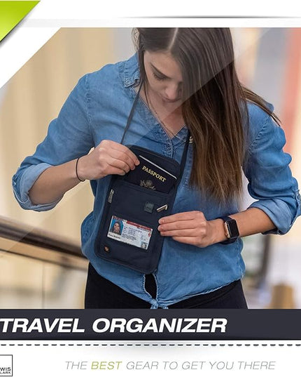 Lewis N. Clark RFID Blocking Stash Neck Wallet, Travel Pouch + Passport Holder for Women & Men, Navy