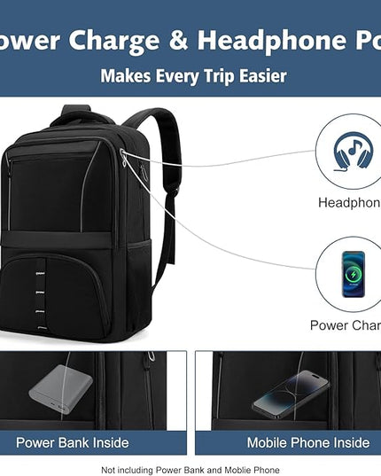 FAIRYLAND Travel Backpack,30L Carry On Laptop Backpack with Reflective,Water Resistant Anti-Theft Work Backpack for Men Women,Business Travel,Daily Commuting,Fits to 17.3Inch Slim Laptop,Black