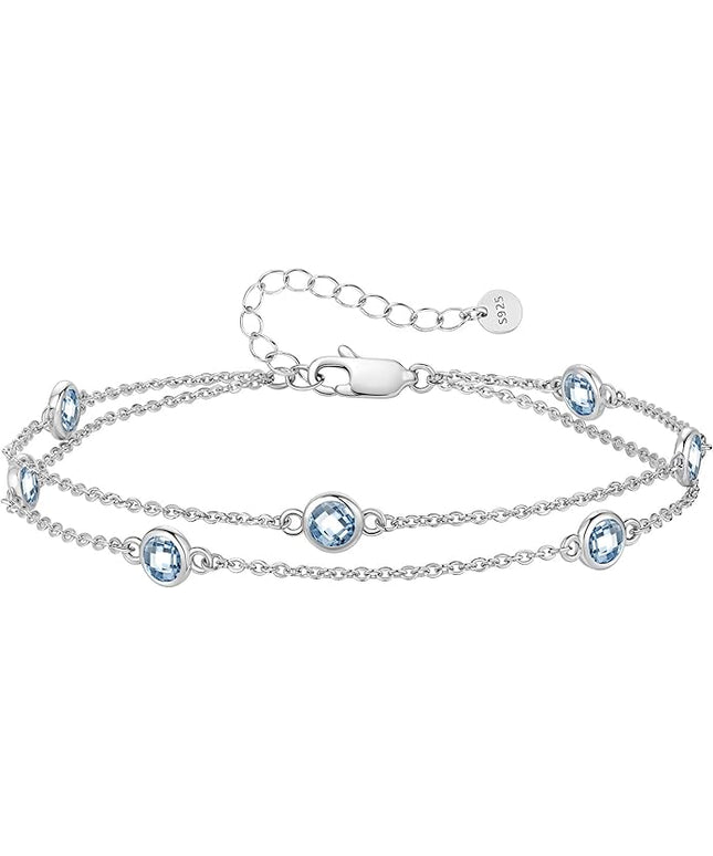LOUISA SECRET Birthstone Bracelets for Women, 925 Sterling Silver Charm Link Double Strand Bracelet, Birthday Anniversary Christmas Jewelry Gifts for Wife Girlfriend Mother her…