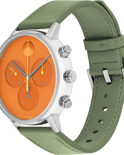 Movado Face Watch - Swiss Quartz Chronograph, Leather Strap - Classic, Timeless Luxury Fashion Timepiece for Him or Her - 43mm