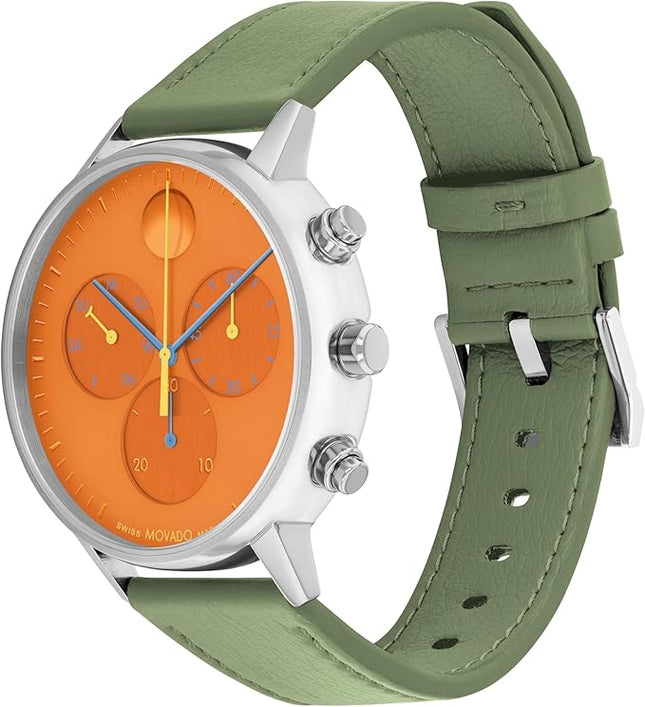Movado Face Watch - Swiss Quartz Chronograph, Leather Strap - Classic, Timeless Luxury Fashion Timepiece for Him or Her - 43mm