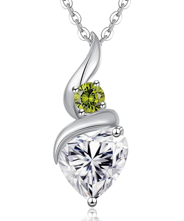 ANDSO Moissanite Heart Pendant Necklaces for Women, 925 Sterling Silver Necklace with Birthstone, Ideal Anniversary Present or Birthday Christmas Valentine Jewelry Gifts for Mom Wife Her Girlfriend